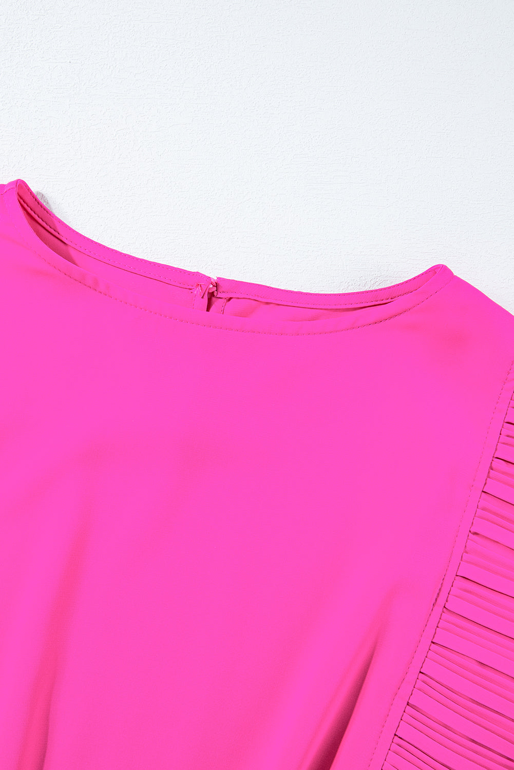 Bright Pink Solid Color Pleated Layered Flutter Mini Dress Mini Dresses JT's Designer Fashion