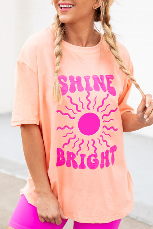 Pink SHINE BRIGHT Graphic Casual Tee Graphic Tees JT's Designer Fashion