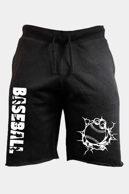 Black Baseball Graphic Print Drawstring Men's Casual Shorts Black 55%Viscose+45%Polyester Men's Pants JT's Designer Fashion