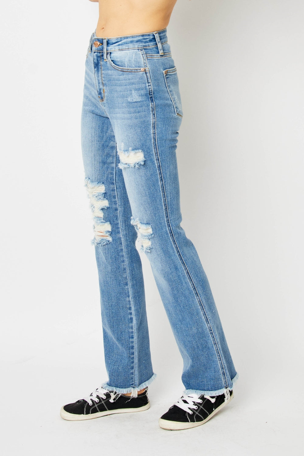 Judy Blue Full Size Distressed Raw Hem Bootcut Jeans Jeans JT's Designer Fashion