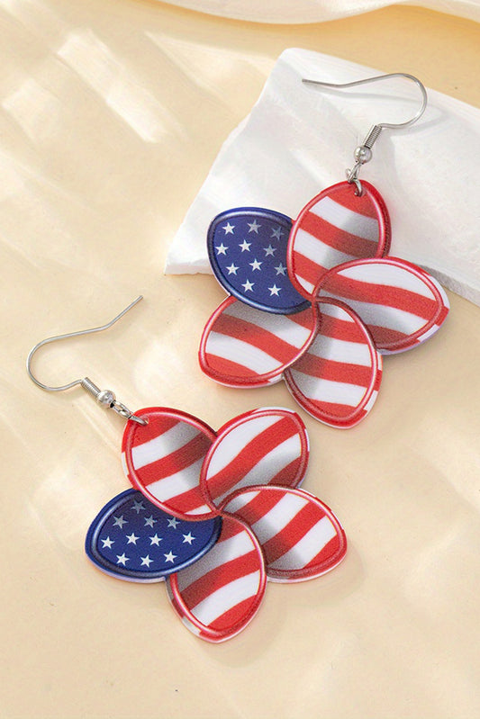 Fiery Red American Flag Printed Flower Shape Hook Earrings Jewelry JT's Designer Fashion