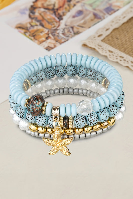 Light Blue 4pcs Starfish Pendant Beaded Bracelet Set Jewelry JT's Designer Fashion