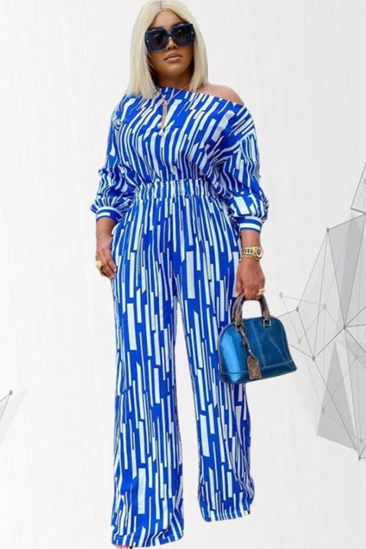 Plus Size Women Long Sleeve Striped Tops and Pants Sets Jumpsuits & Rompers JT's Designer Fashion