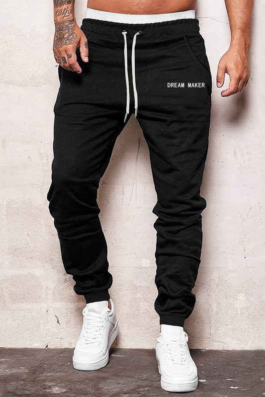 Black DREAM MAKER Drawstring Waist Men's Sweatpants Black 65%Polyester+35%Cotton Men's Pants JT's Designer Fashion