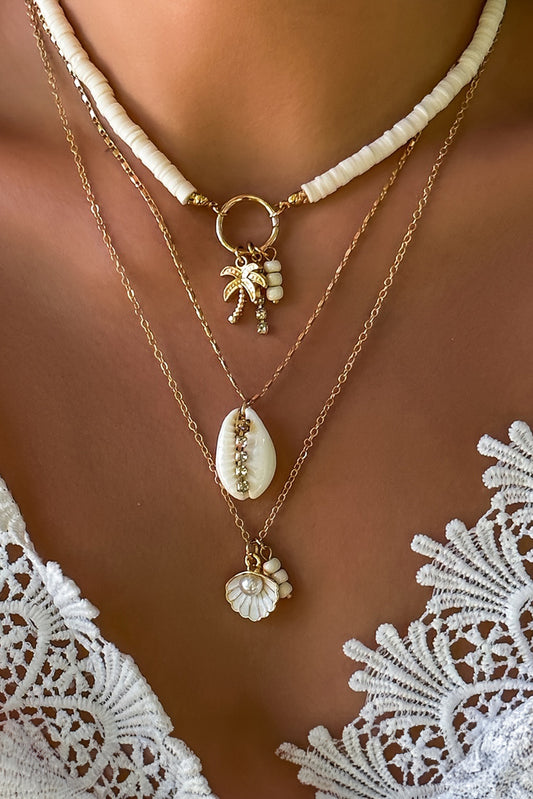 White Beach Seashell Multi Layered Pendant Necklace Jewelry JT's Designer Fashion