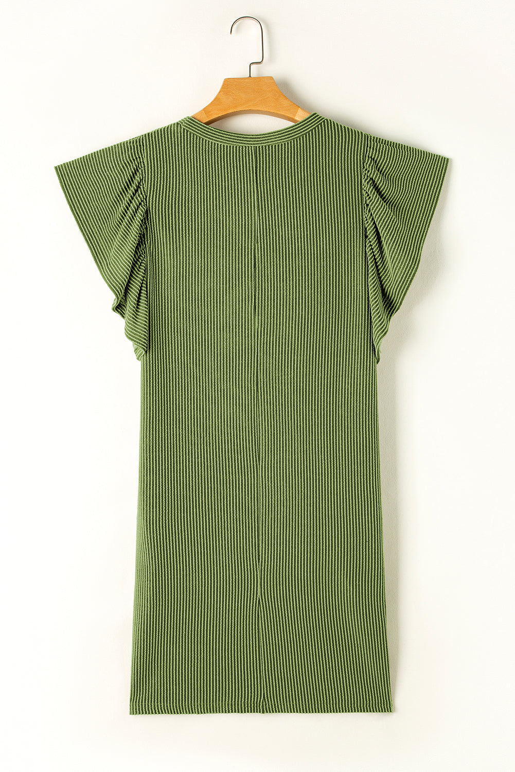 Grass Green Flutter Sleeve Ribbed Shift Dress T Shirt Dresses JT's Designer Fashion