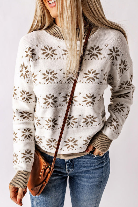 White Christmas Snowflake High Neck Knit Sweater Sweaters & Cardigans JT's Designer Fashion
