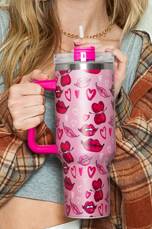 Rose Red Valentines Hearts and Kisses Print Thermos Cup Tumblers JT's Designer Fashion