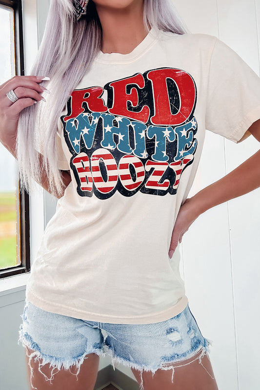 White RED WHITE BOOZY Stars and Stripes Graphic T Shirt Graphic Tees JT's Designer Fashion