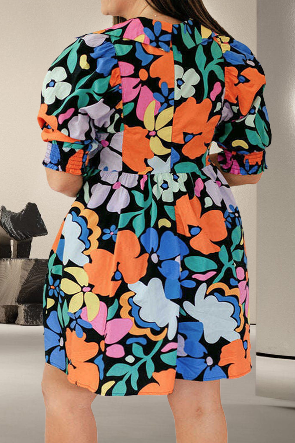 Plus Size Printed V-Neck Short Sleeve Mini Dress Dresses JT's Designer Fashion