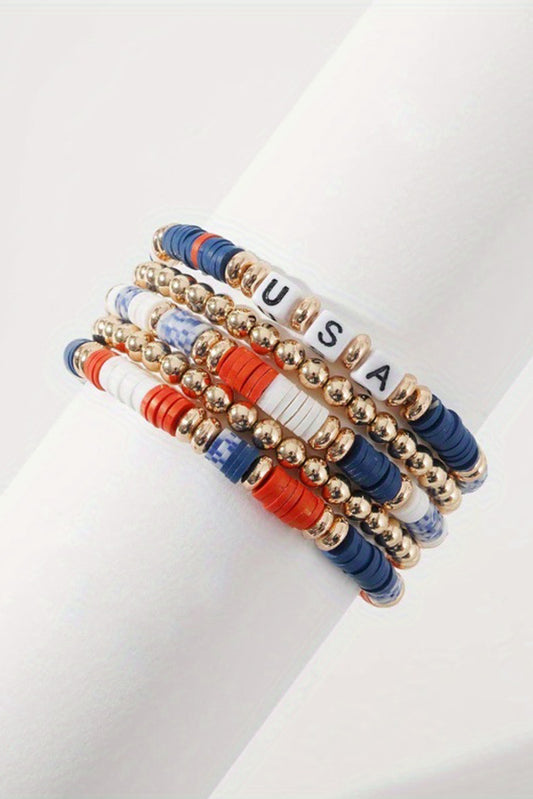 Multicolour 5pcs USA Independence Day Beaded Bracelet Set Jewelry JT's Designer Fashion