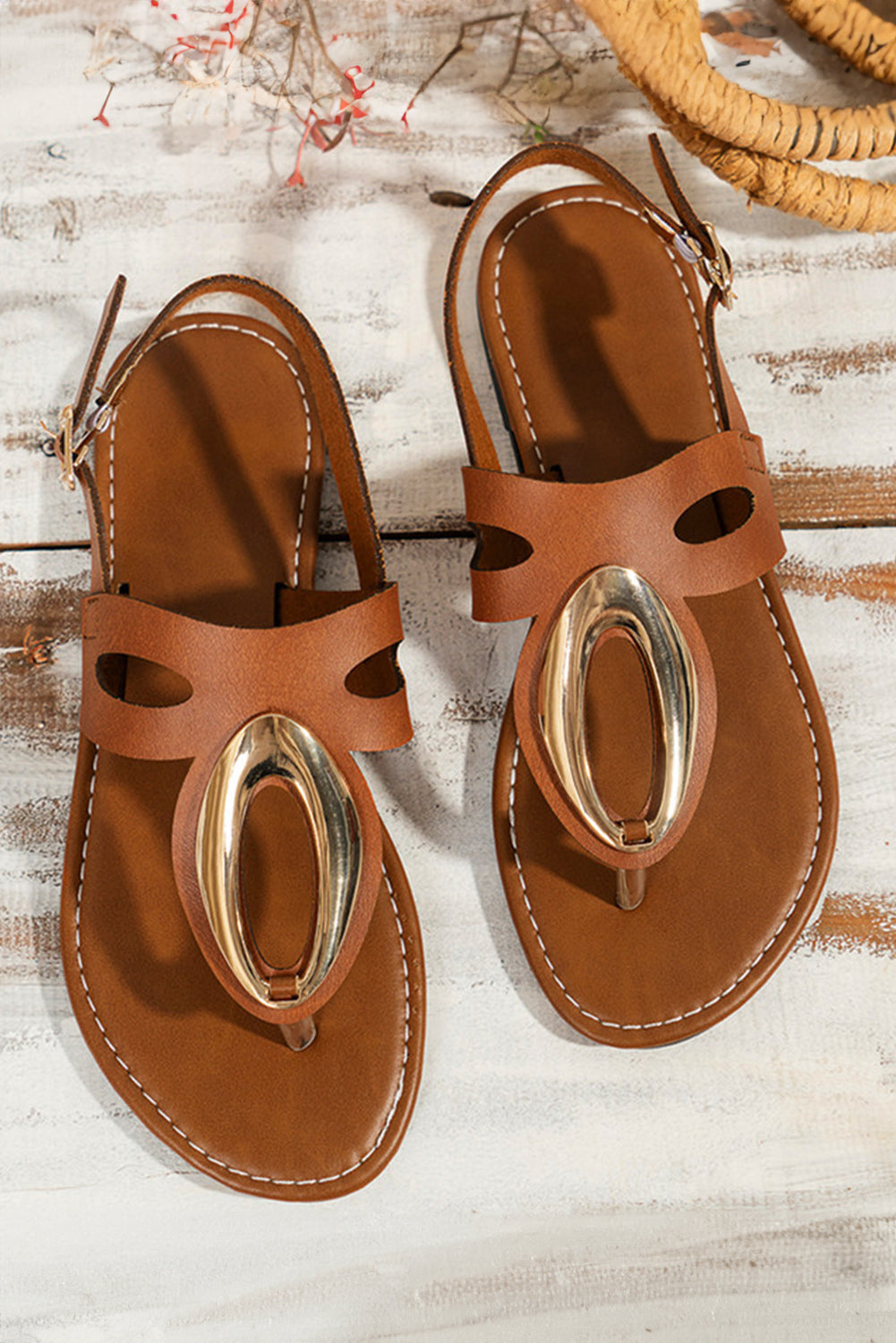Camel Retro Hollow Out Open Toe Leather Sandals Sandals JT's Designer Fashion