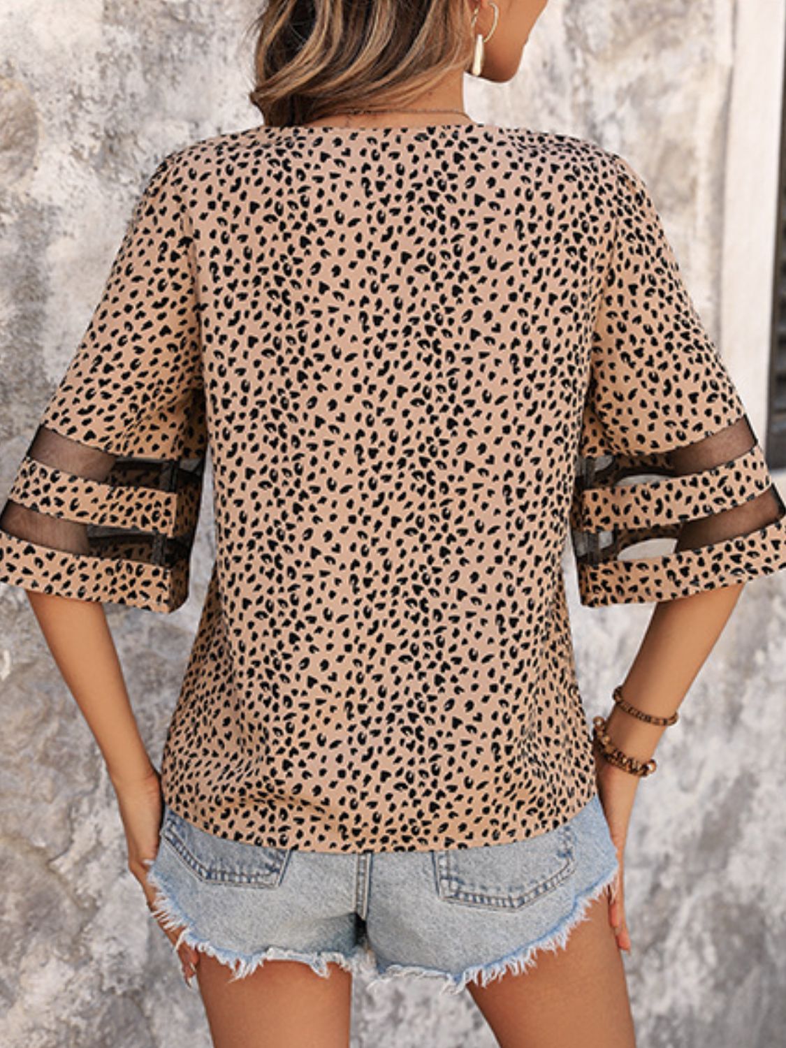 Printed V-Neck Half Sleeve Blouse blouse JT's Designer Fashion