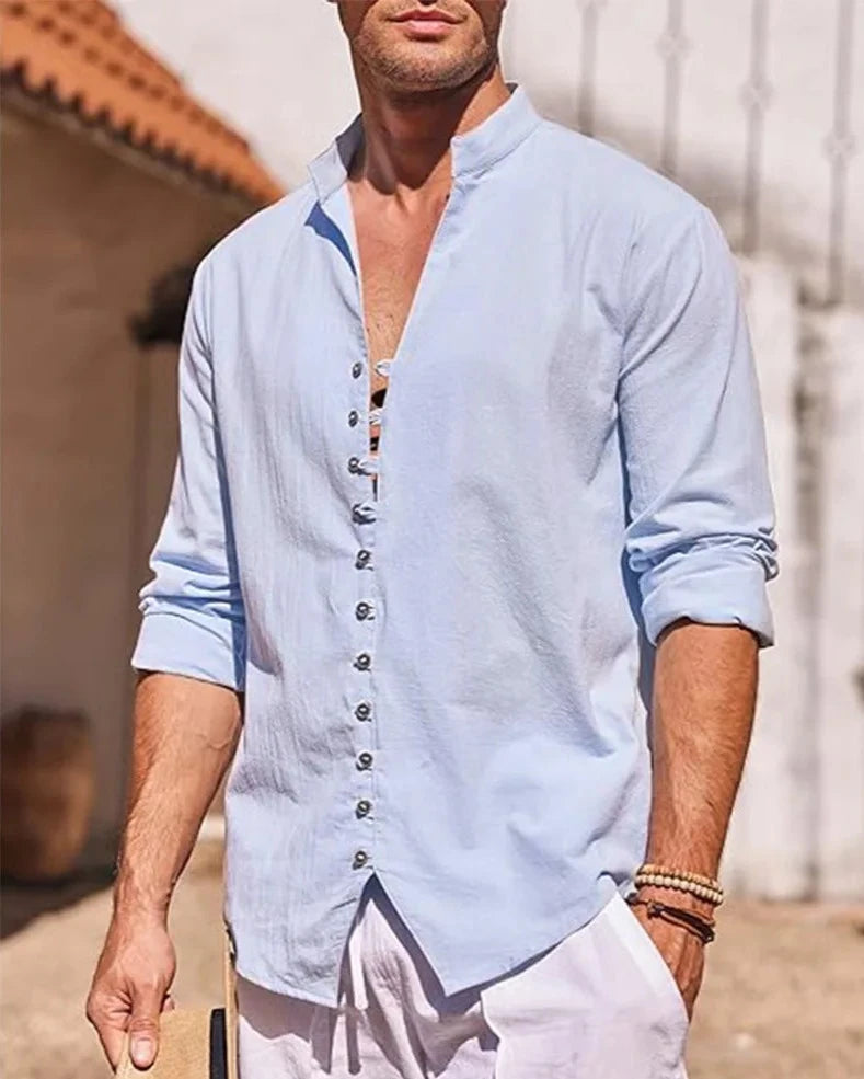 Men's Cotton Linen Long Sleeve Shirts light blue Long Sleeve Shirts JT's Designer Fashion