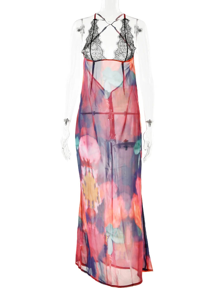 Elegant Tie Dye Backless Bodycon See Through Dress dress JT's Designer Fashion