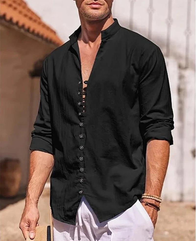 Men's Cotton Linen Long Sleeve Shirts black Long Sleeve Shirts JT's Designer Fashion