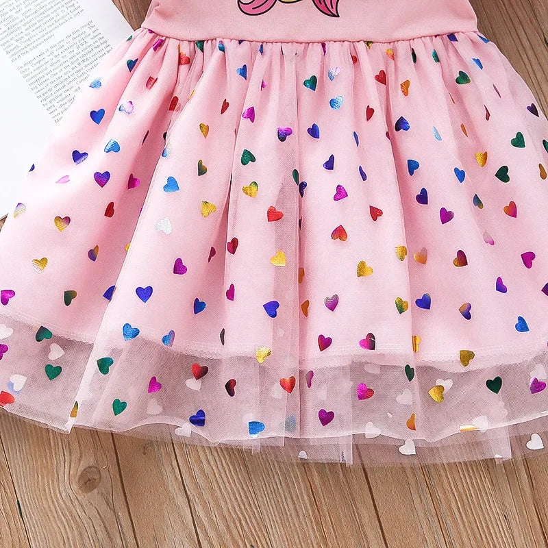 Girls Unicorn Princess Dress with Heart Sequins Kids clothes JT's Designer Fashion