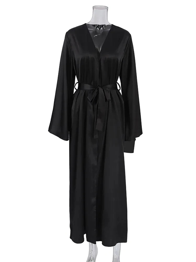 Women's Peignoir Flare Long Sleeve Satin Robe Robe JT's Designer Fashion