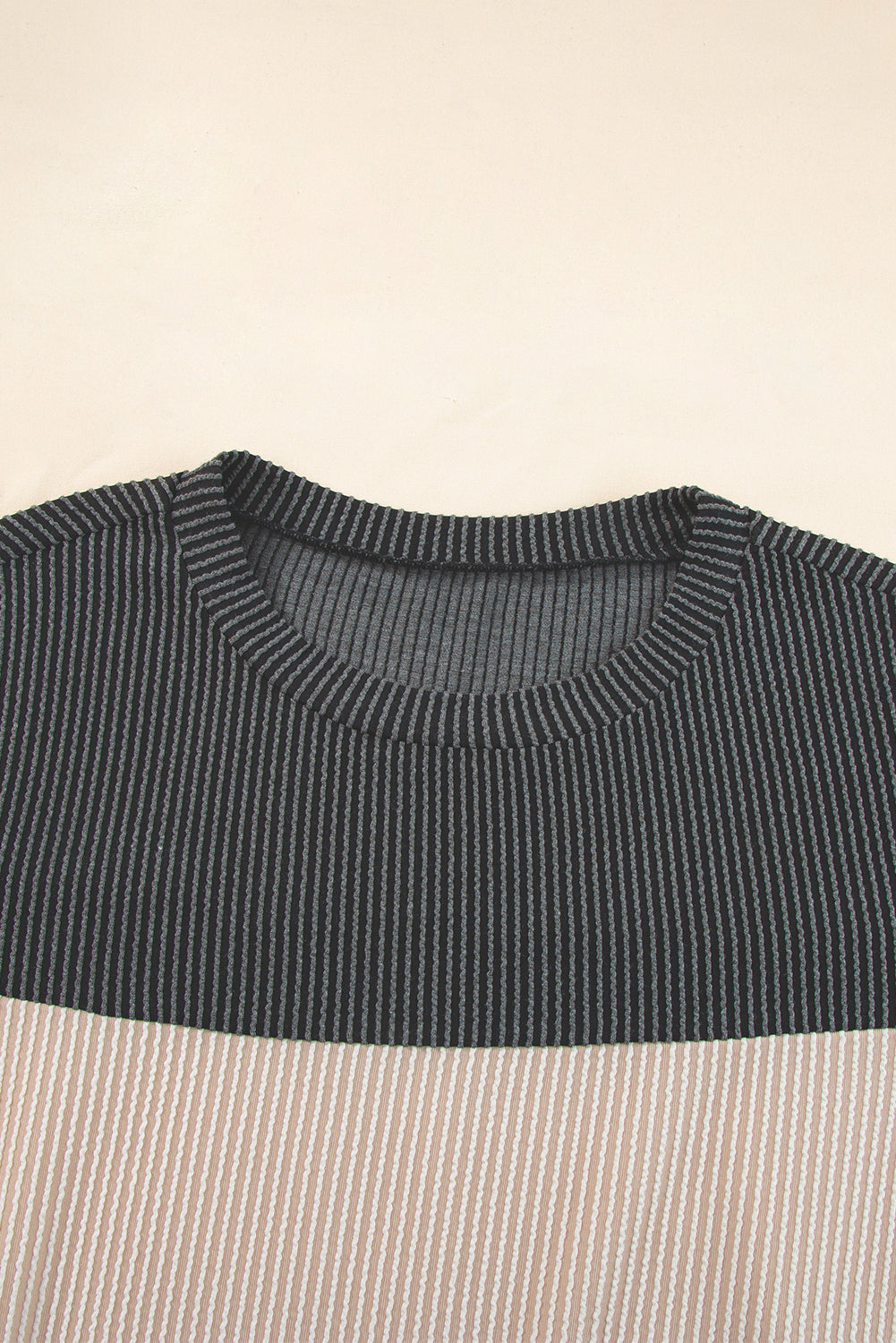 Black Rib Textured Colorblock T Shirt Pre Order Tops JT's Designer Fashion