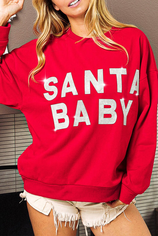 Fiery Red Shiny SANTA BABY Graphic Sweatshirt Sweatshirts & Hoodies JT's Designer Fashion