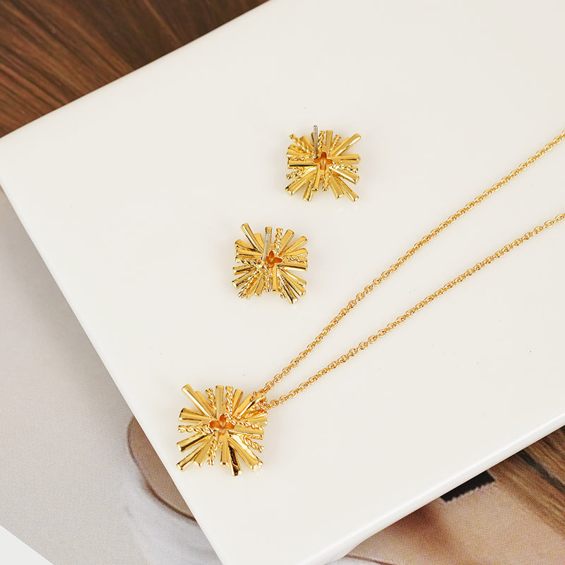 Starburst Gold-Plated Earrings and Necklace Set Necklaces JT's Designer Fashion