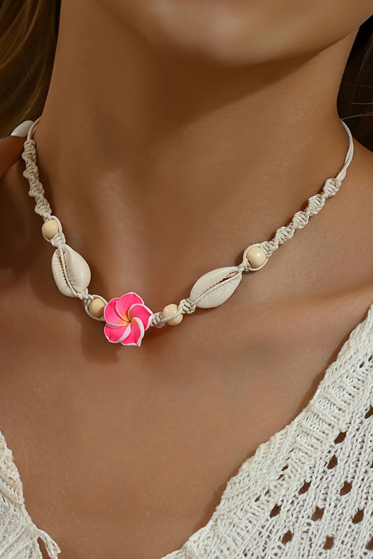 Rose Red Flower Seashell Braided Choker Necklace Jewelry JT's Designer Fashion
