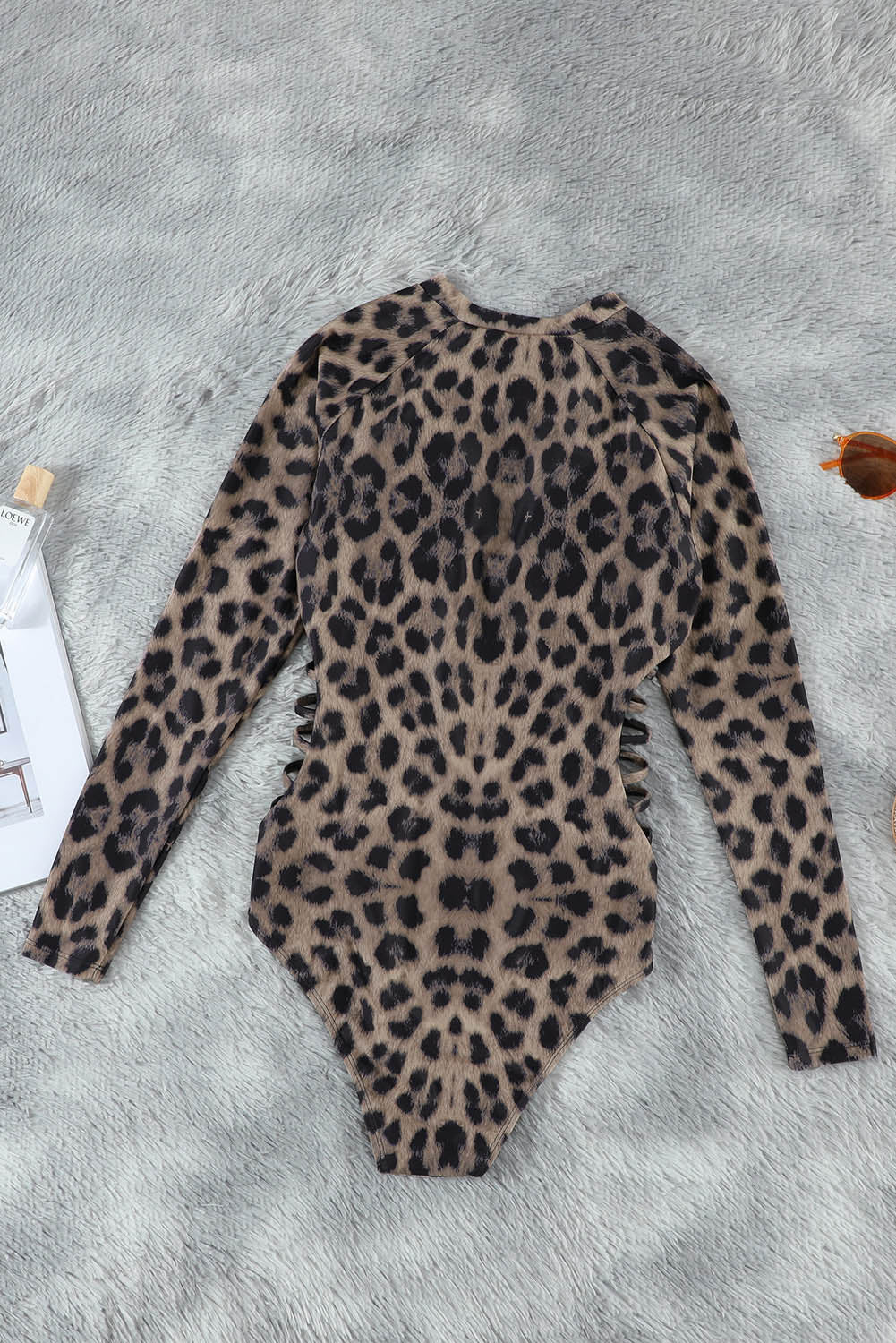 Leopard Print Zipper Cut-out Rash Guard Swimsuit Rash Guards JT's Designer Fashion