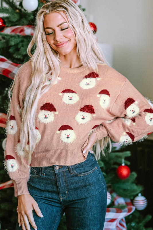Pink Christmas Santa Claus Pullover Sweater Sweaters & Cardigans JT's Designer Fashion