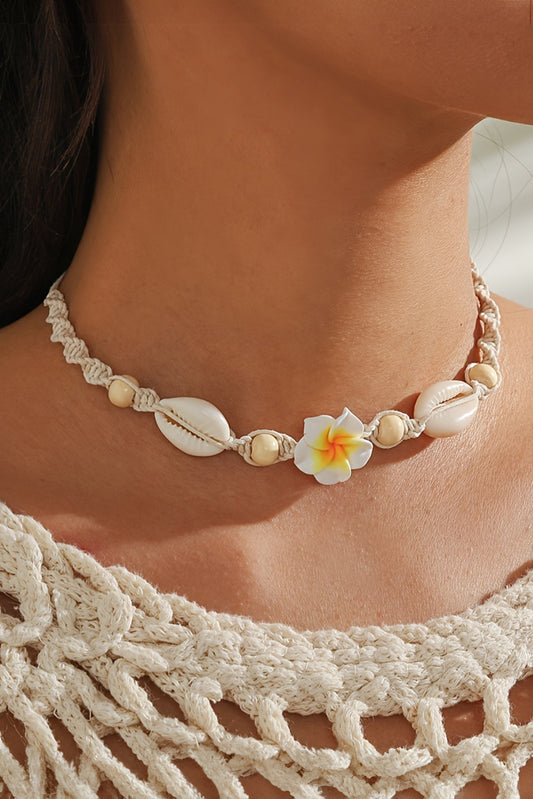 White Flower Seashell Braided Choker Necklace Jewelry JT's Designer Fashion