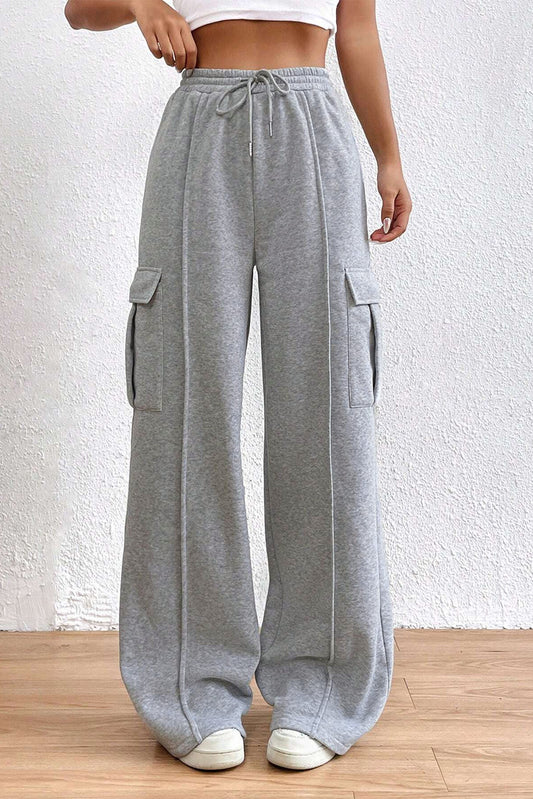 Drawstring High Waist Pants Light Gray pants JT's Designer Fashion
