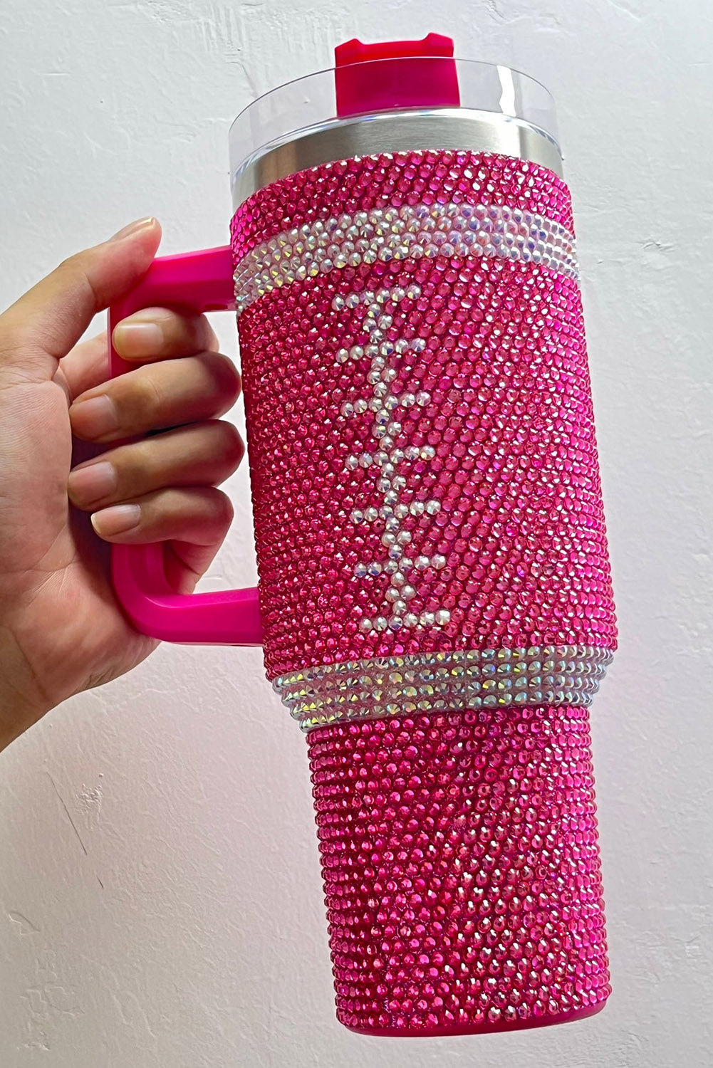 Rose Red Contrast Rhinestone Rugby 304 Stainless Steel Tumbler Tumblers JT's Designer Fashion