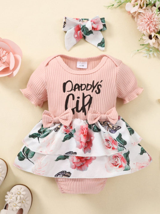 Baby Girl DADDY'S GIRL Graphic Floral Bodysuit Dress Pink White Baby JT's Designer Fashion