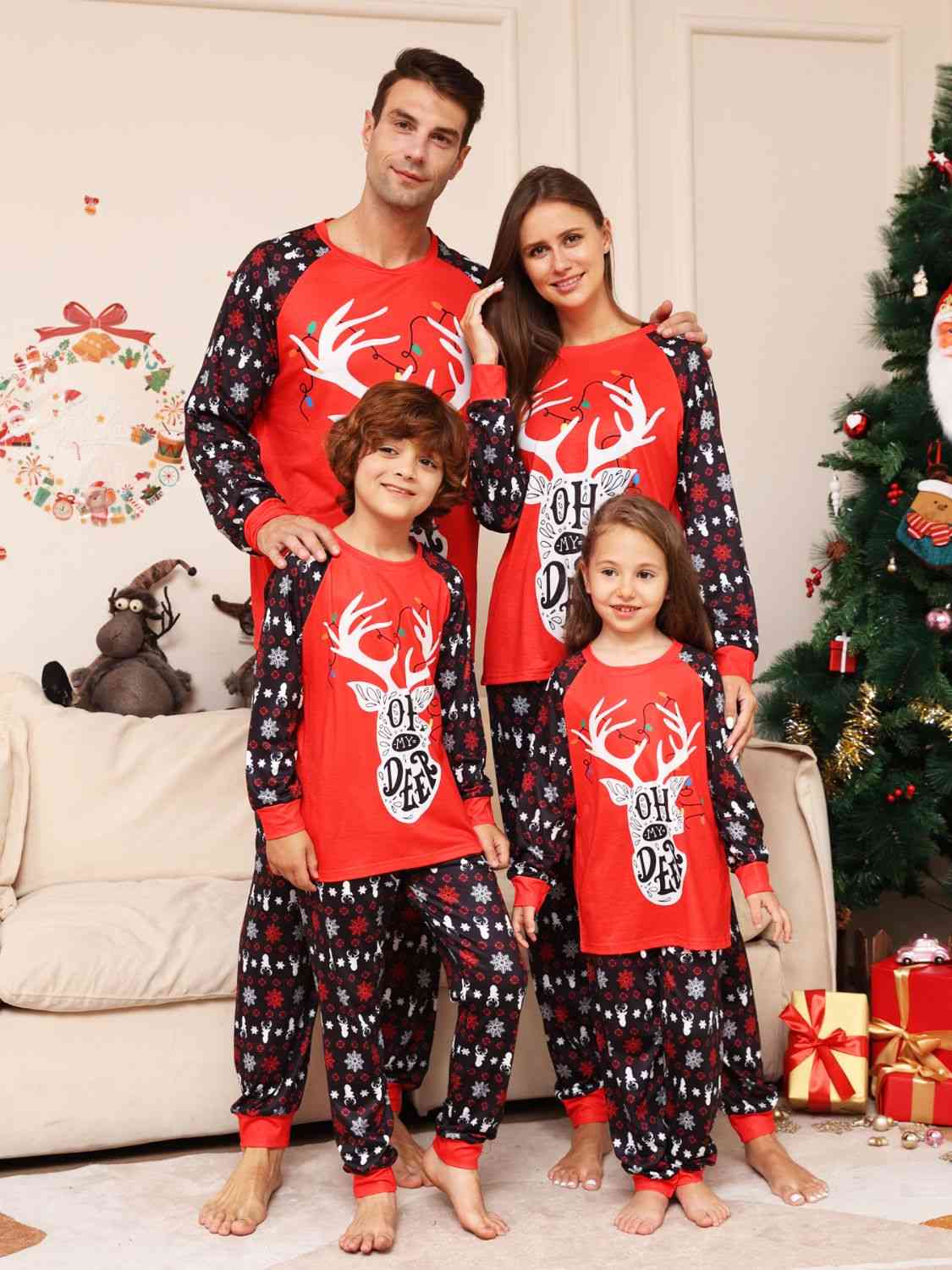 Full Size Reindeer Graphic Top and Pants Set Family Sets JT's Designer Fashion