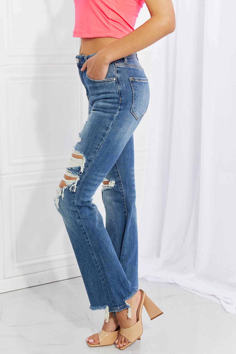 RISEN Full Size Hazel High Rise Distressed Flare Jeans Jeans JT's Designer Fashion