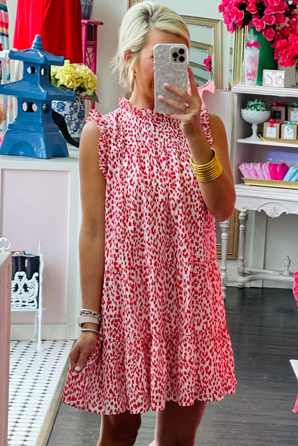 Pink Leopard Ruffled Tiered Sleeveless Mini Dress Mini Dresses JT's Designer Fashion