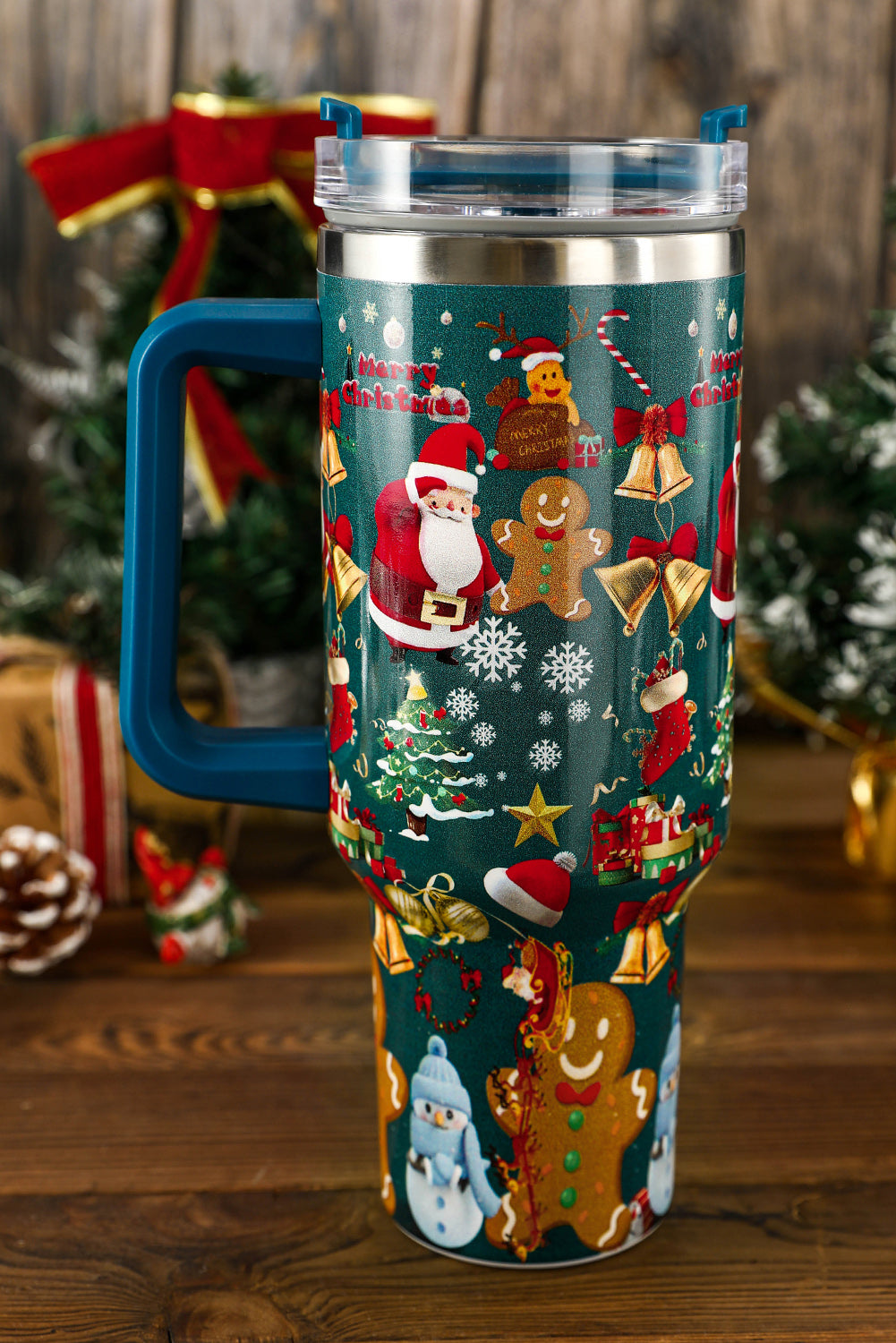 Sail Blue Christmas Pattern Print Handled Stainless Steel Tumblers Tumblers JT's Designer Fashion