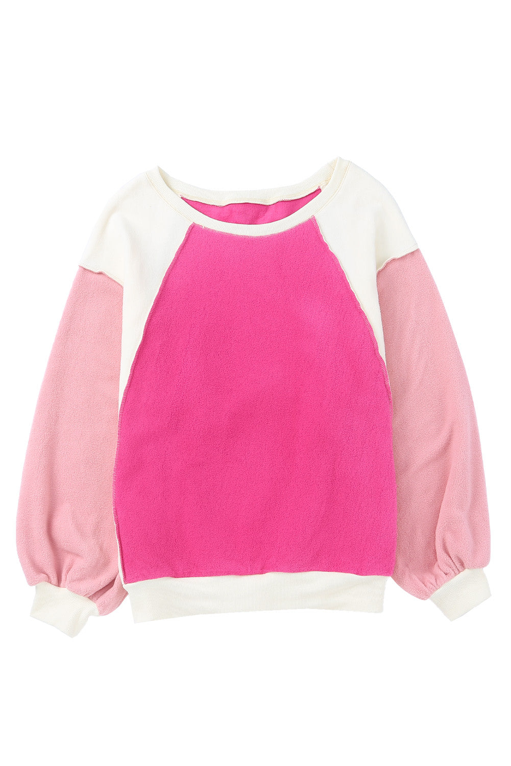 Barbie Style Rose Colorblock Long Sleeve Pullover Fleece Sweatshirt Sweatshirts & Hoodies JT's Designer Fashion