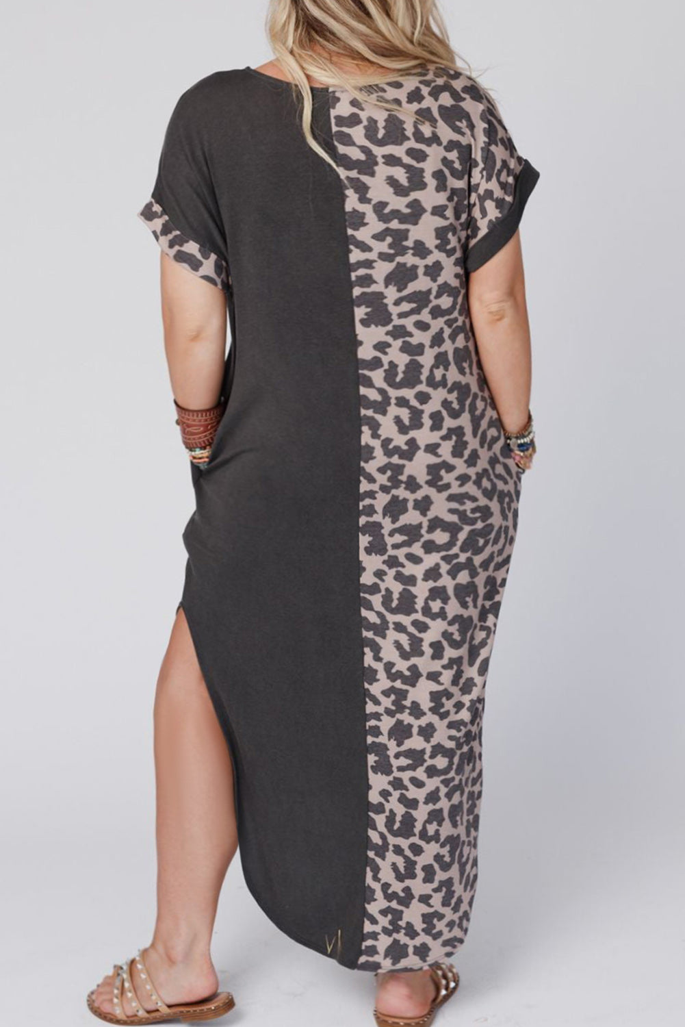 Multicolor Leopard Contrast Short Sleeve Plus Size T-shirt Dress Plus Size Dresses JT's Designer Fashion