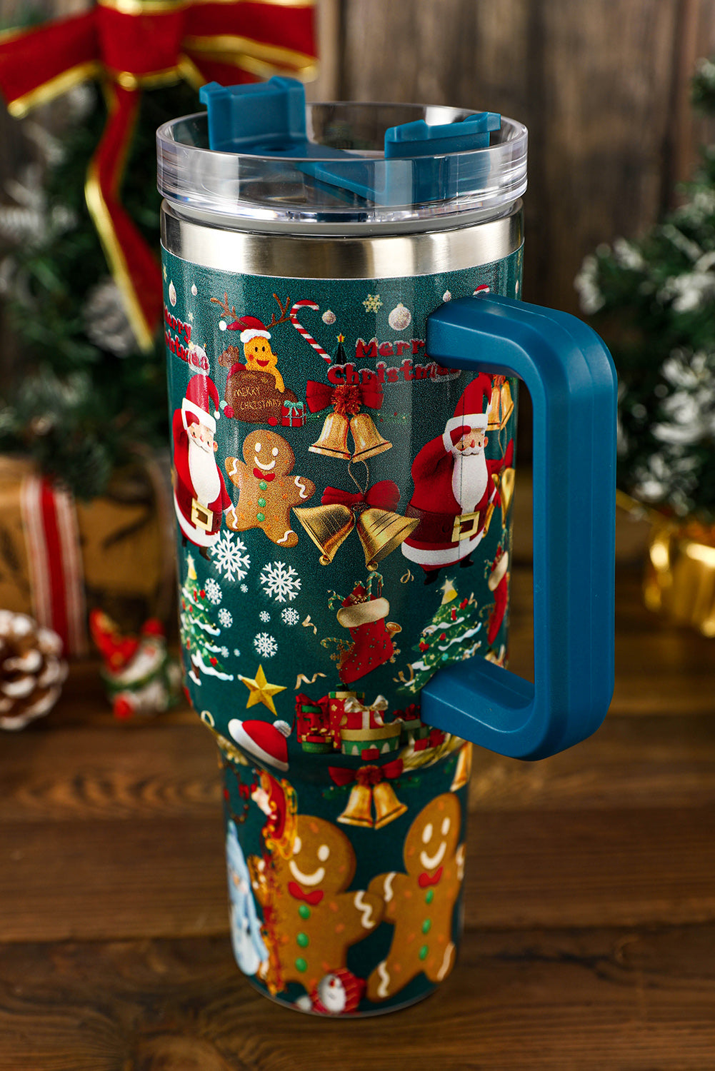 Sail Blue Christmas Pattern Print Handled Stainless Steel Tumblers Tumblers JT's Designer Fashion