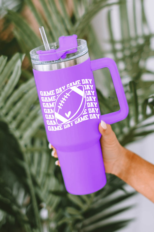 Purple GAME DAY Rugby Handle Stainless Steel Tumbler Tumblers JT's Designer Fashion