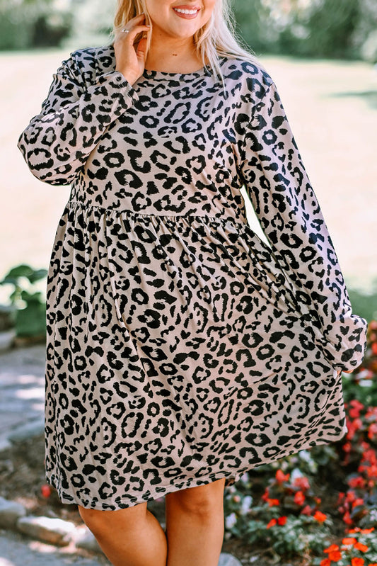 Leopard Plus Size Leopard Pattern Empire Waist Midi Dress Leopard 95%Polyester+5%Elastane Plus Size Dresses JT's Designer Fashion