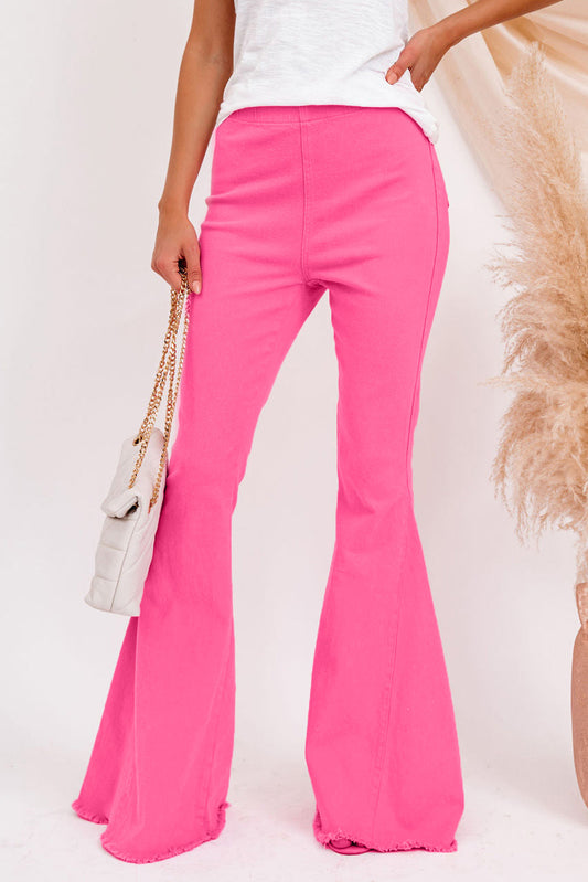 Barbie Style Pink Pink Denim Flare Pants Pink 95%Cotton+5%Elastane Jeans JT's Designer Fashion