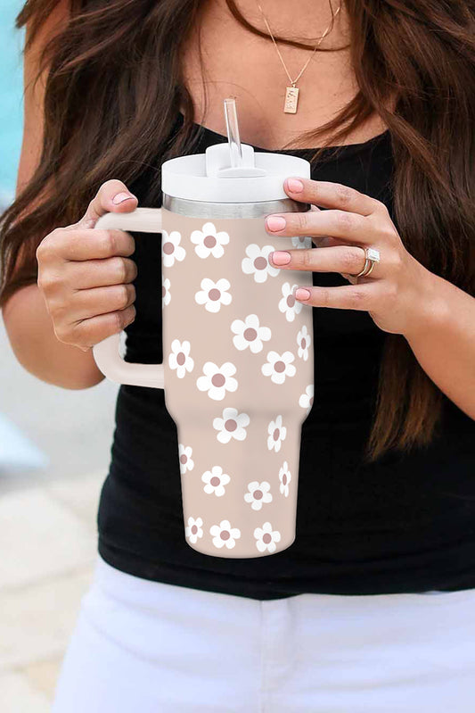 Parchment Floret Print Stainless Tumbler With Lid And Straw Tumblers JT's Designer Fashion