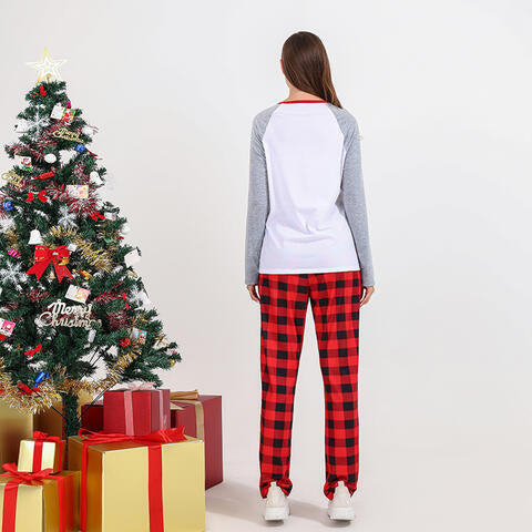 Women MERRY CHRISTMAS Graphic Top and Plaid Pants Set Family Sets JT's Designer Fashion