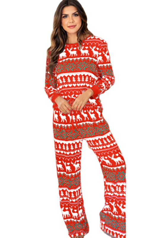 Red Christmas Print Pullover and Pants Lounge Set Loungewear JT's Designer Fashion