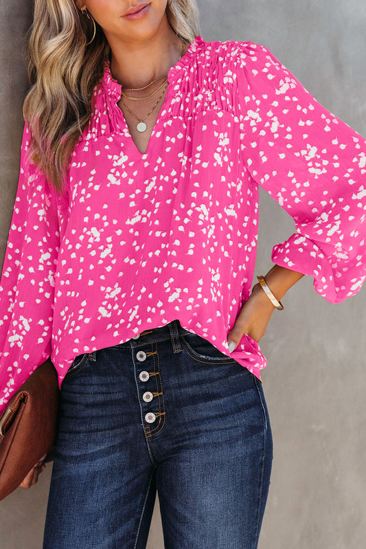 Barbie Style Pink Split Neck Fall Printed Crinkled Blouse Tops & Tees JT's Designer Fashion
