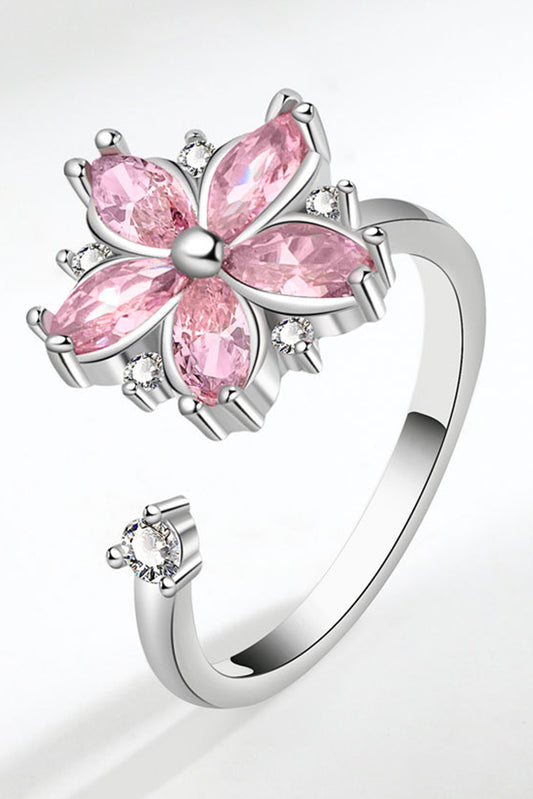 Barbie Style Pink Zircon Cherry Blossom Rotating Ring Jewelry JT's Designer Fashion