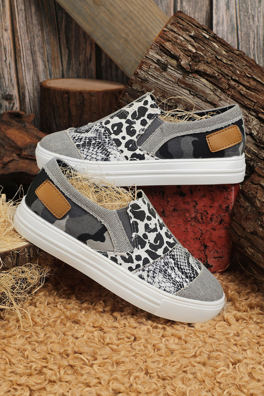 Gray Snake Leopard Mixed Print Slip-on Canvas Shoes Women's Shoes JT's Designer Fashion