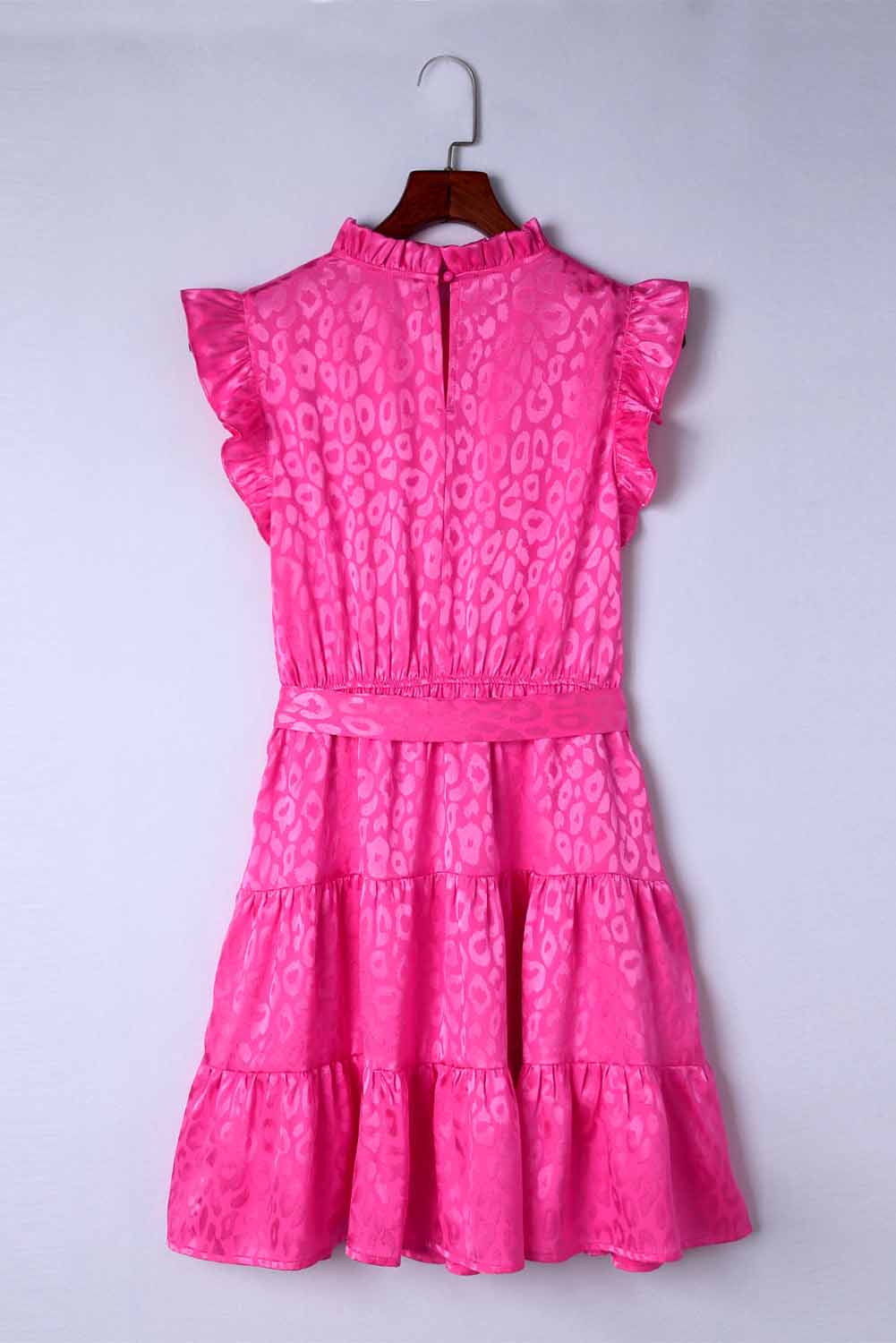 Rose Satin Leopard Tie Waist Frilled Sleeveless Dress Mini Dresses JT's Designer Fashion