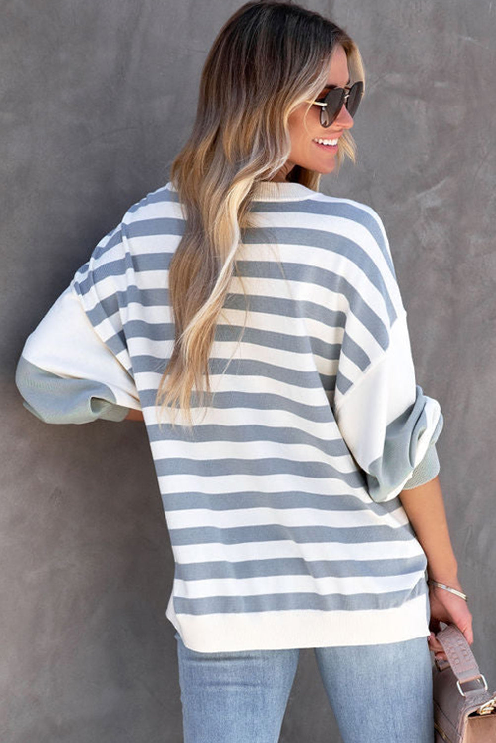 Stripe Drop Shoulder Striped Pullover Sweatshirt Sweatshirts & Hoodies JT's Designer Fashion